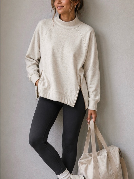 Athleta Sweaters - 💙 Preloved Athleta Cream Cowl Neck Sweater with Side Zippers